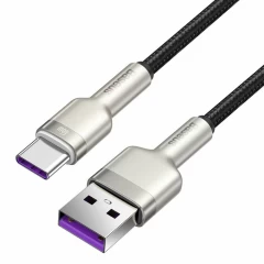 Cablu USB to Type-C, Super Fast Charging, 66W, 6A, 25cm - Baseus Cafule Series Metal (CAKF000001) - Black Negru