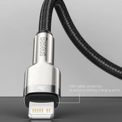 Cablu USB la Lightning, 2.4A, 480Mbps, 25cm - Baseus Cafule Series Metal (CALJK-01)  - Black Negru