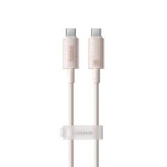 Cablu Type-C la USB-C, Super Fast Charge, 100W, 480Mbps, 2m - Baseus Habitat Series (P10360202421-01) - Wheat Pink Roz