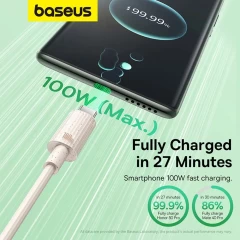 Cablu USB la Type-C, Fast Charging, 100W, 480Mbps, 1m - Baseus Habitat Series (P10360203421-00) - Wheat Pink Roz
