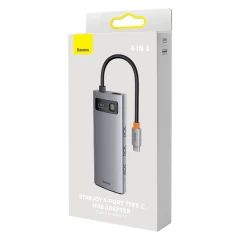 Hub Type-C to 4 x USB 3.0, Type-C - Baseus Metal Gleam Series (WKWG070013) - Gray Gri