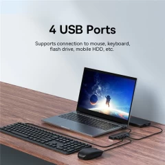 Hub USB la 4x USB 3.0, 5Gbps, 15cm - Baseus UltraJoy Series (B0005280B111-00) - Black Negru