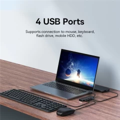 Hub USB la 4x USB 3.0, 5Gbps, 50cm - Baseus UltraJoy Series (B0005280B111-02) - Black Negru