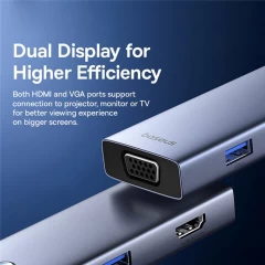 Hub Type-C la HDMI, VGA, 4xUSB, Type-C, 4K@60Hz - Baseus UltraJoy (B00052803811-01) - Space Grey Gri