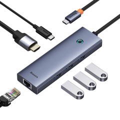 Hub Type-C la HDMI, 3xUSB, Type-C, RJ45, 4K@60Hz - Baseus UltraJoy (B00052807813-00) - Space Grey