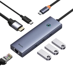 Hub Type-C la HDMI, 3xUSB, Type-C, RJ45, 4K@60Hz - Baseus UltraJoy (B00052807813-00) - Space Grey Gri