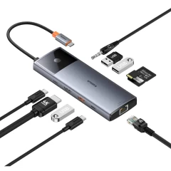 Hub USB-C la HDMI, 3xUSB, 2xUSB-C, RJ45, SD,TF, Jack3.5mm - Baseus Metal Gleam Series II (B00061800813-00) - Space Grey Gri