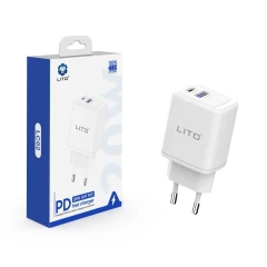 Lito - Wall Charger (LT-LC02) - Type-C PD20W, USB-A 18W, Fast Charging for iPhone, Samsung, iPad - White Alb