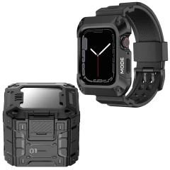 Husa pentru Apple Watch 4 / 5 / 6 / SE / SE 2 (44mm) + Curea - Lito Metal RuggedArmor (LS002) - Black Negru