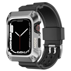 Husa pentru Apple Watch 4 / 5 / 6 / SE / SE 2 (44mm) + Curea - Lito Metal RuggedArmor (LS002) - Black Argintiu 