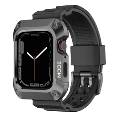 Husa pentru Apple Watch 7 / 8 / 9 (45mm) + Curea - Lito Metal RuggedArmor (LS002) - Black Gri 