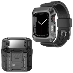 Husa pentru Apple Watch 7 / 8 / 9 (45mm) + Curea - Lito Metal RuggedArmor (LS002) - Grey Gri