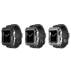 Husa pentru Apple Watch 7 / 8 / 9 (45mm) + Curea - Lito Metal RuggedArmor (LS002) - Silver Argintiu