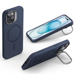 Husa pentru iPhone 15 Plus - ESR Cloud Soft HaloLock Kickstand - Dark Blue Albastru