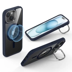 Husa pentru iPhone 15 Plus - ESR Classic Hybrid HaloLock Kickstand - Clear Dark Blue Albastru