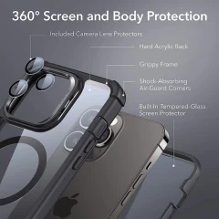 Husa pentru iPhone 14 Pro Max + Folie - ESR Shock Armor Kickstand HaloLock - Clear Black negru/transparenta
