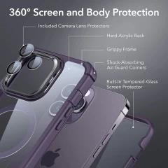 Husa pentru iPhone 14 Pro Max + Folie - ESR Shock Armor Kickstand HaloLock - Clear Purple Mov