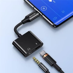 Usams - Audio Cable Adapter AU15 (US-SJ598) - Type-C to Jack 3.5mm, USB-C PD60W - Black Negru