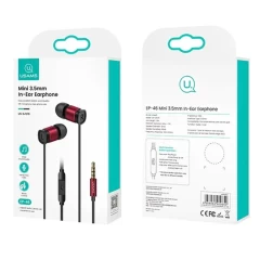 Casti Audio cu Fir si Microfon, Jack 3.5mm, 1.2m - Usams EP-46 Mini (HSEP4602) - Red Negru