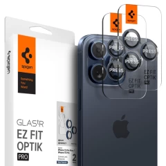 Folie Camera pentru iPhone 14 Pro  / 14 Pro Max / 15 Pro / 15 Pro Max (set 2) - Spigen Glas.tR Optik - Natural Titanium Albastru 