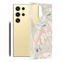 Husa pentru Samsung Galaxy S24 Ultra - Techsuit Marble Series - Chloe White Roz 