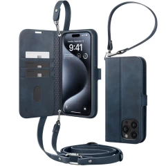Husa pentru iPhone 15 Pro - Spigen Wallet S Pro - Navy Albastru
