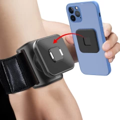 Techsuit - Sports Armband with Phone Magnetic Suction Cup (TSA2) - Velcro Mounting Strap, 3M Glue Sticker, max 6.8