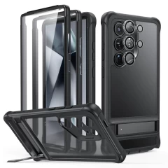 Husa pentru Samsung Galaxy S24 Ultra + Folie - ESR Armor Tough Kickstand HaloLock - Frosted Black negru/transparenta