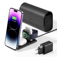 ESR - Premium 3in1 Travel Wireless Charging Set (2C569A) - for iPhone, MFi Apple Watch (5W), AirPods, Fast Charging - White Alb