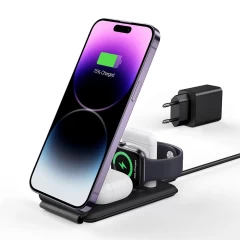 ESR - Premium 3in1 Travel Wireless Charging Set (2C569A) - for iPhone, MFi Apple Watch (5W), AirPods, Fast Charging - White Alb