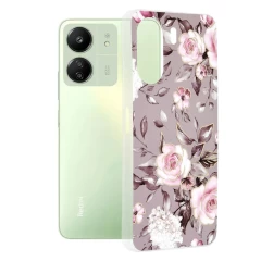 Husa pentru Xiaomi Redmi 13C 4G / Poco C65 - Techsuit Marble Series - Pink Hex Gri 
