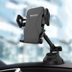 Suport Telefon Auto 360, Brat Ajustabil pentru Bord/Parbriz Yesido C40 - Negru Negru