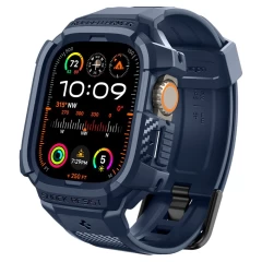 Husa pentru Apple Watch Ultra / Ultra 2 + Curea - Spigen Rugged Armor Pro - Dark Grey bleumarin 