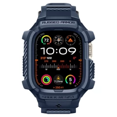 Husa pentru Apple Watch Ultra / Ultra 2 + Curea - Spigen Rugged Armor Pro - Navy Blue bleumarin