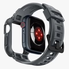 Husa pentru Apple Watch 4 / 5 / 6 / SE / SE 2 / 7 / 8 / 9 (44mm/45mm) + Curea - Spigen Rugged Armor Pro - Dark Grey Gri