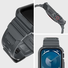 Husa pentru Apple Watch 4 / 5 / 6 / SE / SE 2 / 7 / 8 / 9 (44mm/45mm) + Curea - Spigen Rugged Armor Pro - Dark Grey Gri