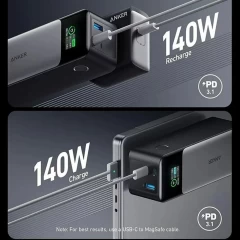 Baterie Externa 24.000mAh, 140W, 2x USB-C, USB-A, GaN Prime - Anker (737) - Black/Gray Negru