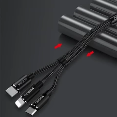 Cablu 3in1 USB to Type-C, Lightning, Micro USB, 60W, 3A, 1.2m Yesido CA-60 - Negru Negru