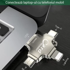 Adaptor Micro SD Yesido Card Reader and, GS13 - USB, Type-C, Lightning, Micro USB - Silver Silver