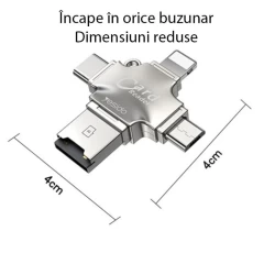 Adaptor Micro SD Yesido Card Reader and, GS13 - USB, Type-C, Lightning, Micro USB - Silver Silver