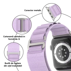 Curea Alpine Loop compatibila cu Apple Watch SE/9/8/7/6/5/4/3/2/1 - 38/40/41MM CASEY STUDIOS, Ajustabila, Respirabila, Material Textil Mov Deschis