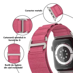 Curea Alpine Loop compatibila cu Apple Watch SE/9/8/7/6/5/4/3/2/1 - 38/40/41MM CASEY STUDIOS, Ajustabila, Respirabila, Material Textil Roz
