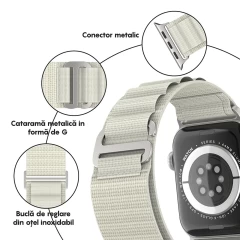 Curea Alpine Loop compatibila cu Apple Watch Ultra 2/Ultra/SE/9/8/7/6/5/4/3/2/1 - 42/44/45/49MM CASEY STUDIOS, Ajustabila, Respirabila, Material Textil crem