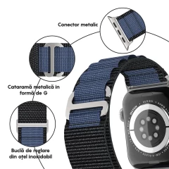 Curea Textil Alpine Loop compatibila cu Apple Watch Ultra 2/Ultra/SE/9/8/7/6/5/4/3/2/1 - 42/44/45/49MM CASEY STUDIOS, Ajustabila, Respirabila Albastru Inchis