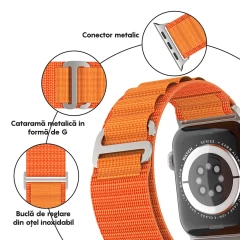 Curea Alpine Loop compatibila cu Apple Watch Ultra 2/Ultra/SE/9/8/7/6/5/4/3/2/1 - 42/44/45/49MM CASEY STUDIOS, Ajustabila, Respirabila, Material Textil Portocaliu
