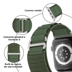 Curea Alpine Loop compatibila cu Apple Watch Ultra 2/Ultra/SE/9/8/7/6/5/4/3/2/1 - 42/44/45/49MM CASEY STUDIOS, Ajustabila, Respirabila, Material Textil Verde Inchis