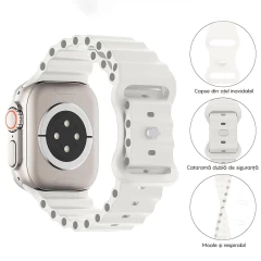 Curea Ocean Loop compatibila cu Apple Watch SE/9/8/7/6/5/4/3/2/1 - 38/40/41MM CASEY STUDIOS, Ajustabila, Respirabila, Material Textil Alb