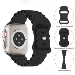 Curea Ocean Loop compatibila cu Apple Watch SE/9/8/7/6/5/4/3/2/1 - 38/40/41MM CASEY STUDIOS, Ajustabila, Respirabila, Material Textil Negru