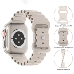 Curea Ocean Loop compatibila cu Apple Watch SE/9/8/7/6/5/4/3/2/1 - 38/40/41MM CASEY STUDIOS, Ajustabila, Respirabila, Material Textil crem