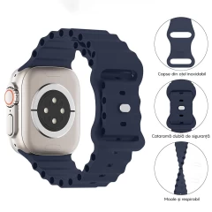 Curea Ocean Loop compatibila cu Apple Watch SE/9/8/7/6/5/4/3/2/1 - 38/40/41MM CASEY STUDIOS, Ajustabila, Respirabila, Material Textil Midnight Blue